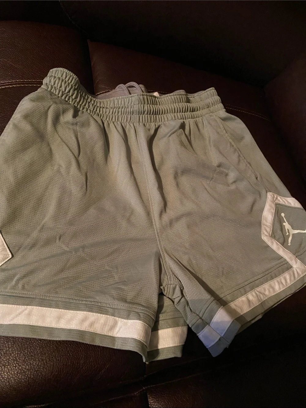 Jordan Men’s Athletic Mesh Shorts in Olive Green with White Trim